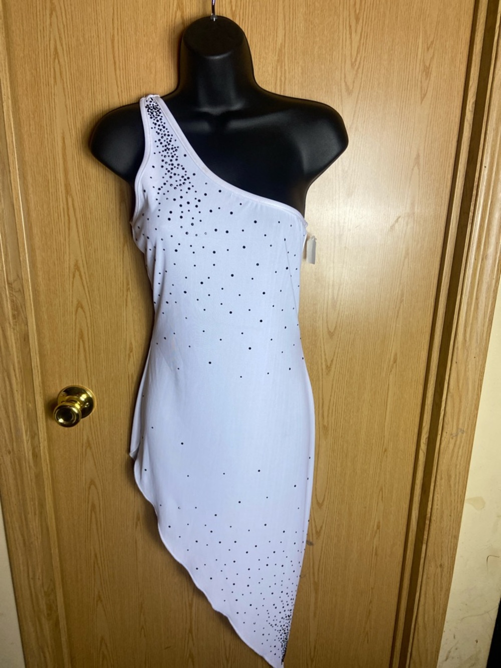 Asymmetric One-Shoulder White Dress with Embellished Dot Detail